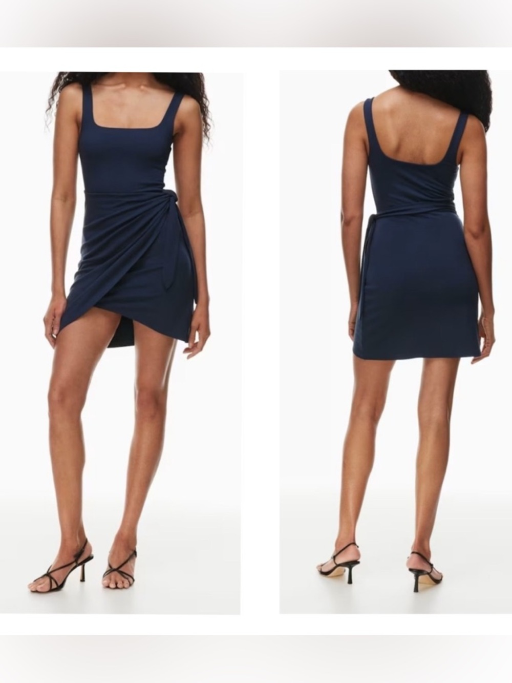Wilfred Aritzia Black Square Neck Side Tie Wrap Mini Dress